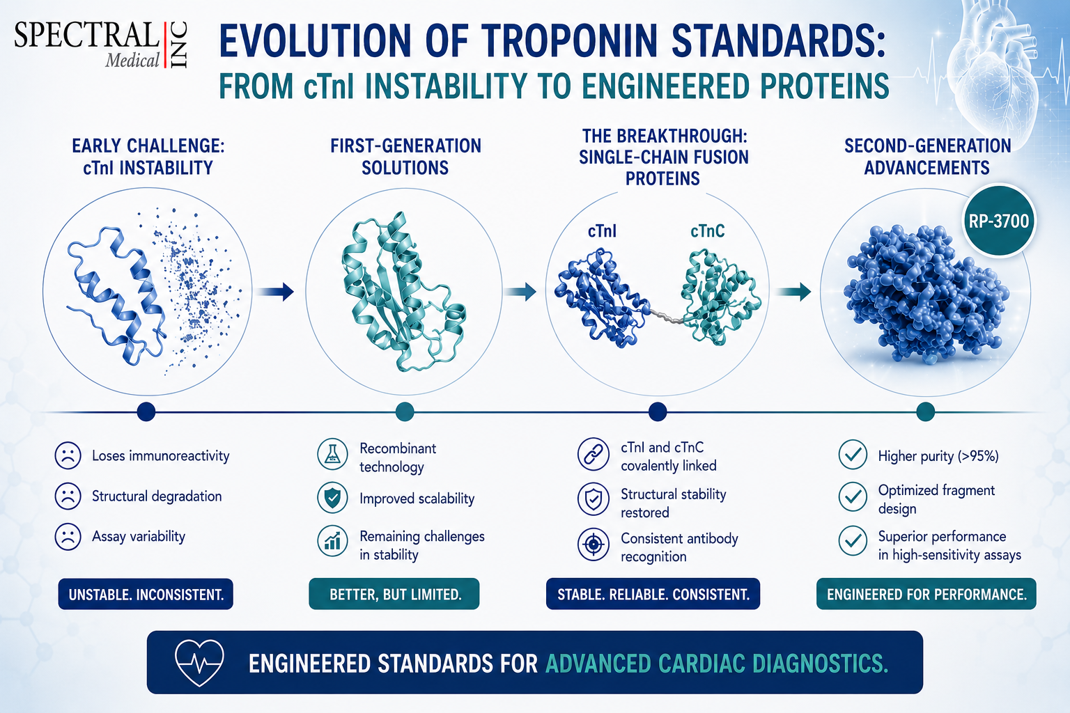 Evolution of Troponin Standards: From cTnI Instability to Engineered Proteins